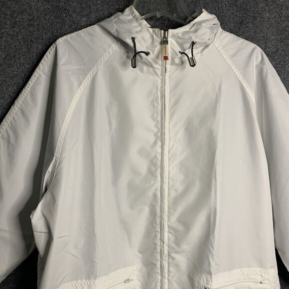 Avenue Sport White Hooded Full Zip Windbreaker Jacket Women 18/20 Zipper Pockets - Picture 2 of 14